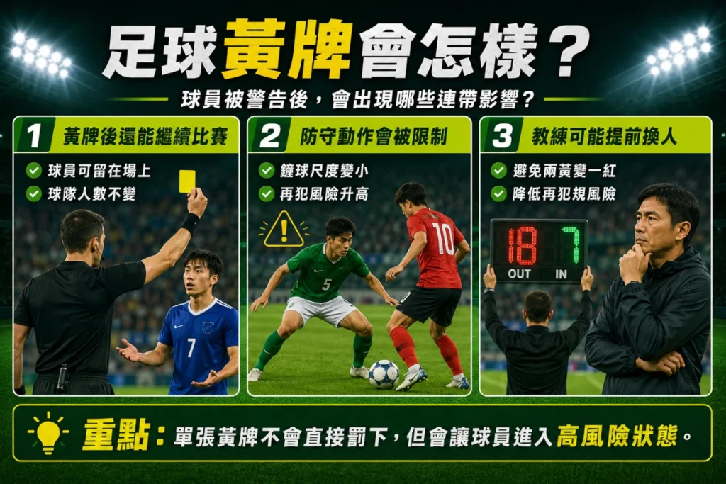 足球黃牌影響圖解:被警告後球員仍可繼續比賽