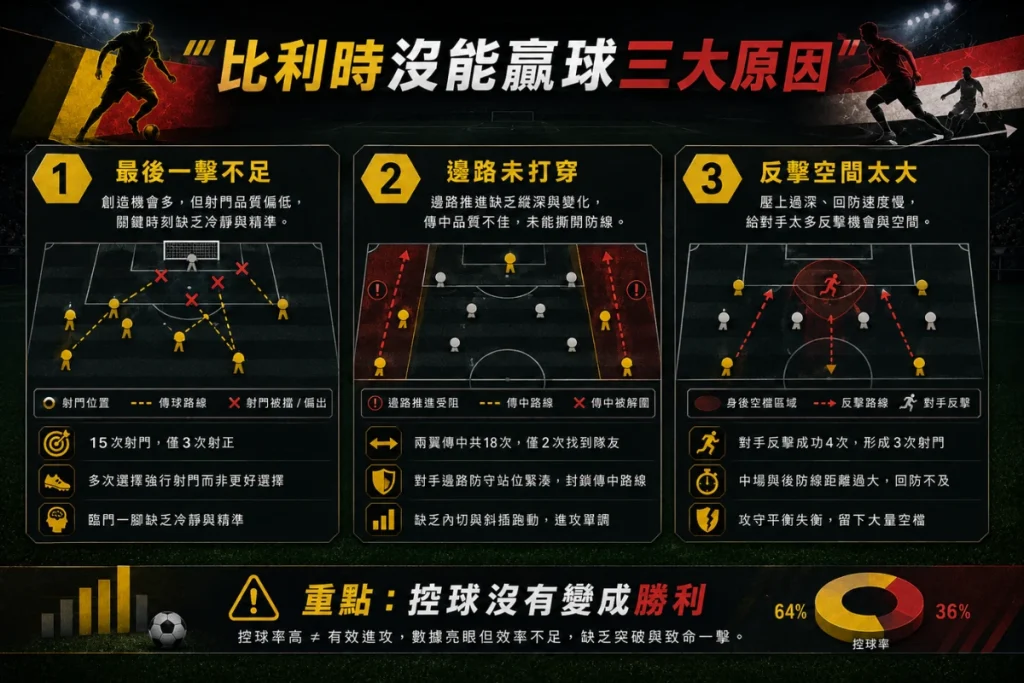 比利時沒能擊敗埃及三大原因，整理最後一擊不足、邊路未打穿與反擊空間問題。