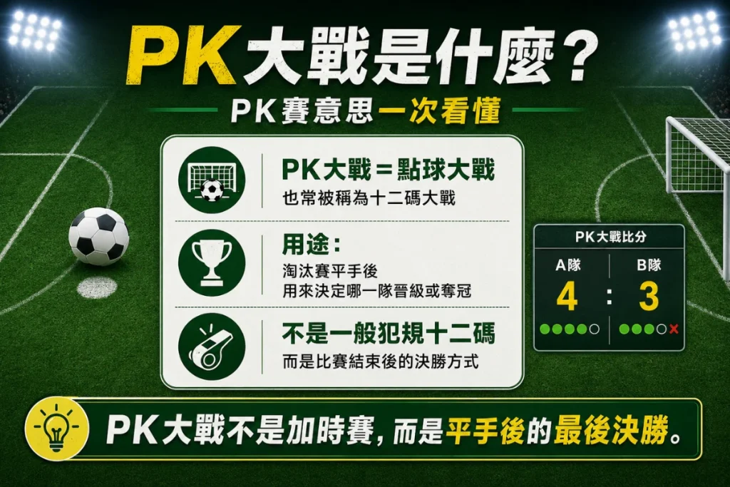 PK大戰意思說明,介紹點球大戰、十二碼大戰與PK賽意思。