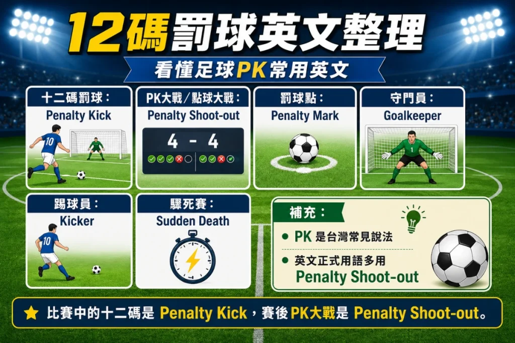 12碼罰球英文整理,說明 penalty kick、penalty shoot-out 與 penalty mark。
