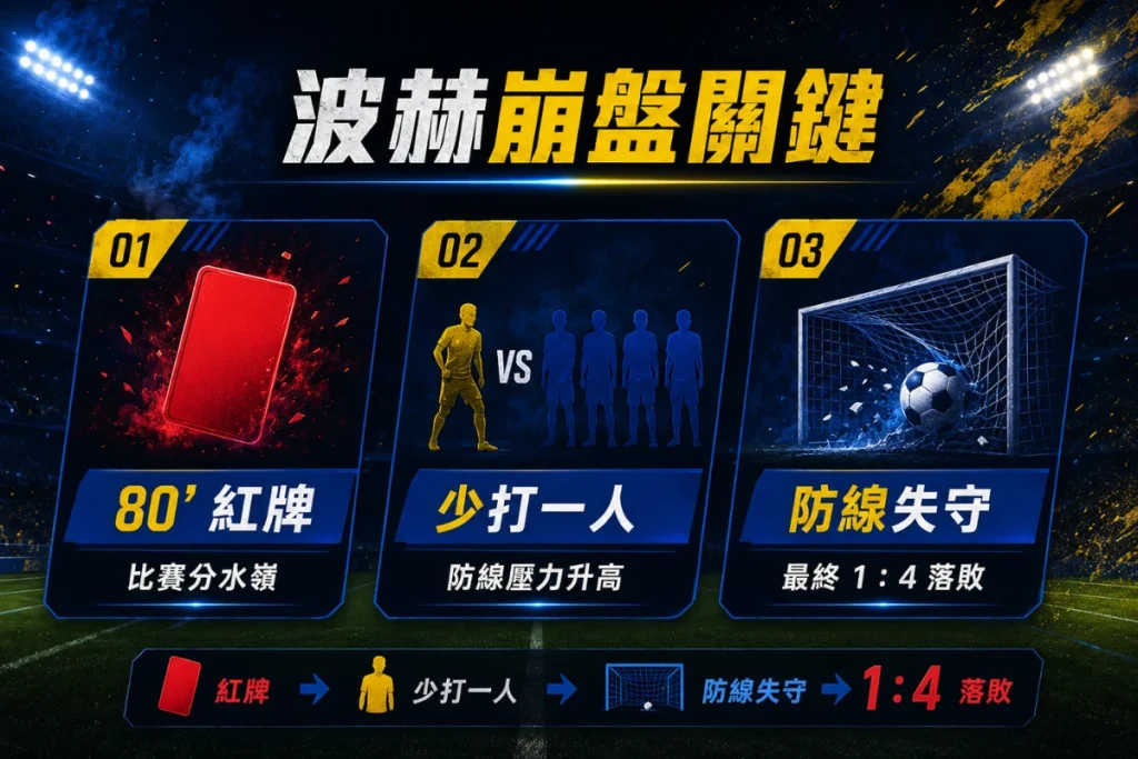 波赫對瑞士賽後分析，80 分鐘紅牌後防線崩盤，最終 1 比 4 落敗。